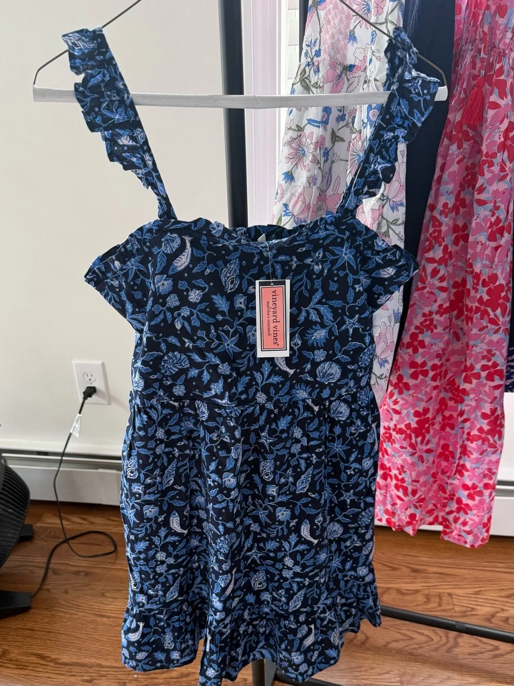 Vineyard Vines Navy Dress with Light Blue Floral Print